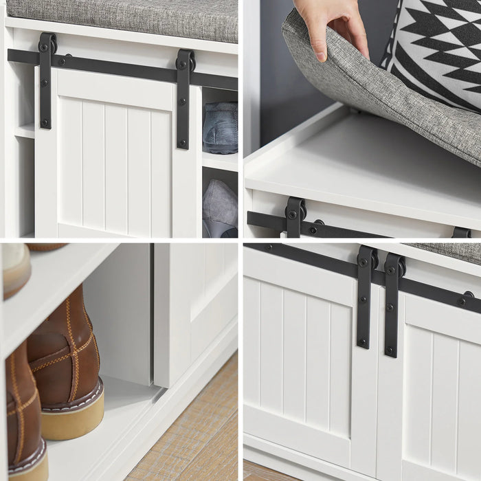 SoBuy FSR133-W Panca per scarpe con sedile con panca portaoggetti con ante scorrevoli Scarpiera scarpiera