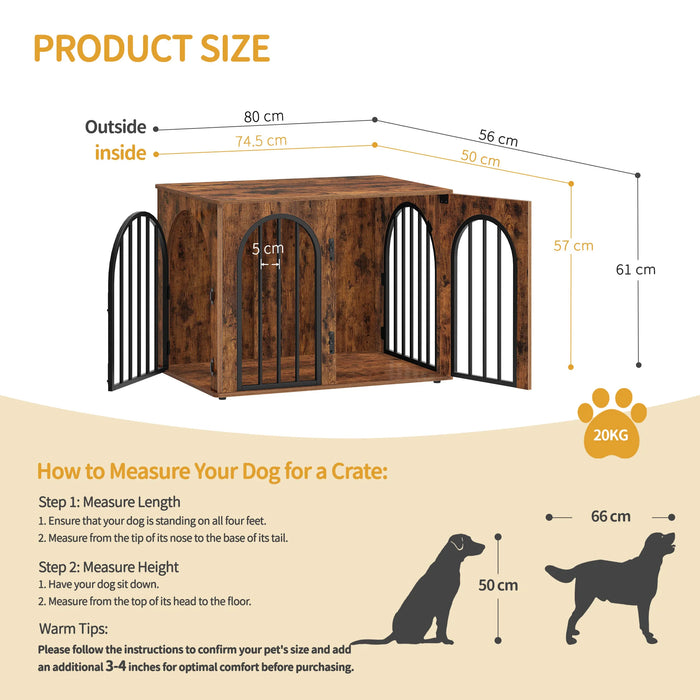 Mobili per gabbie per cani, scatola per cani da 80 cm per la casa, 3 ante, porta ad arco, scatola per cani moderna da interno per cani, tavolino, gabbia per cani resistente
