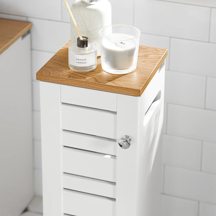 SoBuy BZR85-W Supporto per ruote per WC indipendente Armadio per WC Deposito carta igienica Mensola per bagno Armadio per bagno Bianco Natura