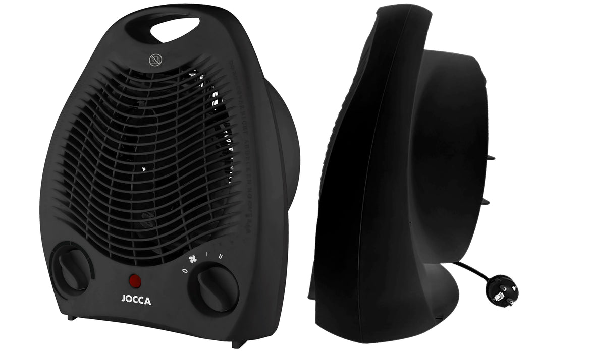 Stufa elettrica JOCCA con potenza 2000W. Ventilatore ad aria calda e fredda. Termoventilatore portatile nero. Fornello invernale per riscaldare rapidamente la casa e senza scattare molto spazio