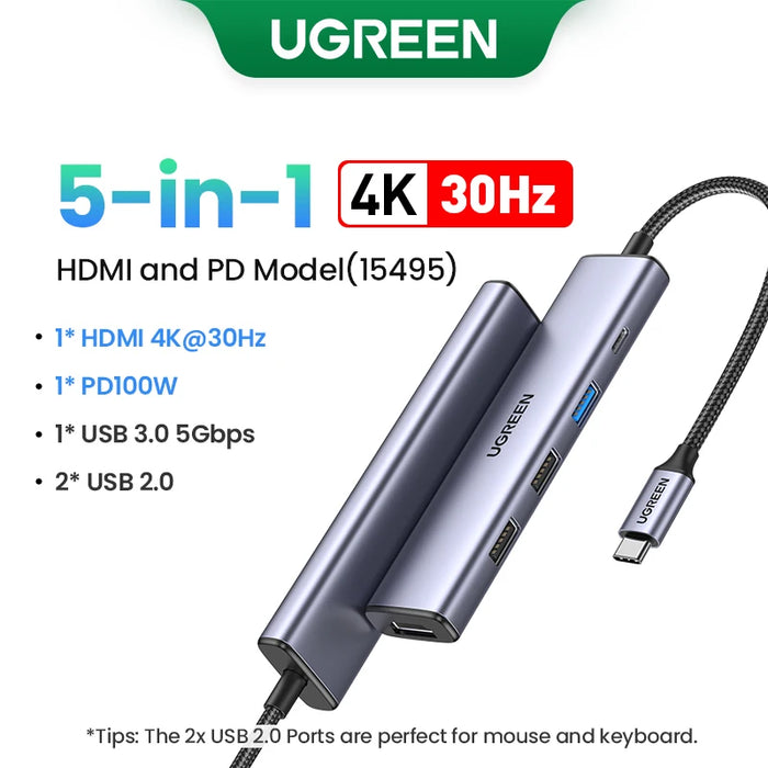 UGREEN USB C HUB 4K60Hz Adattatore HDMI USB C a USB3.0 PD100W SD e TF per MacBook Pro Air Laptop Tipo C 3.1 Splitter Docking Station