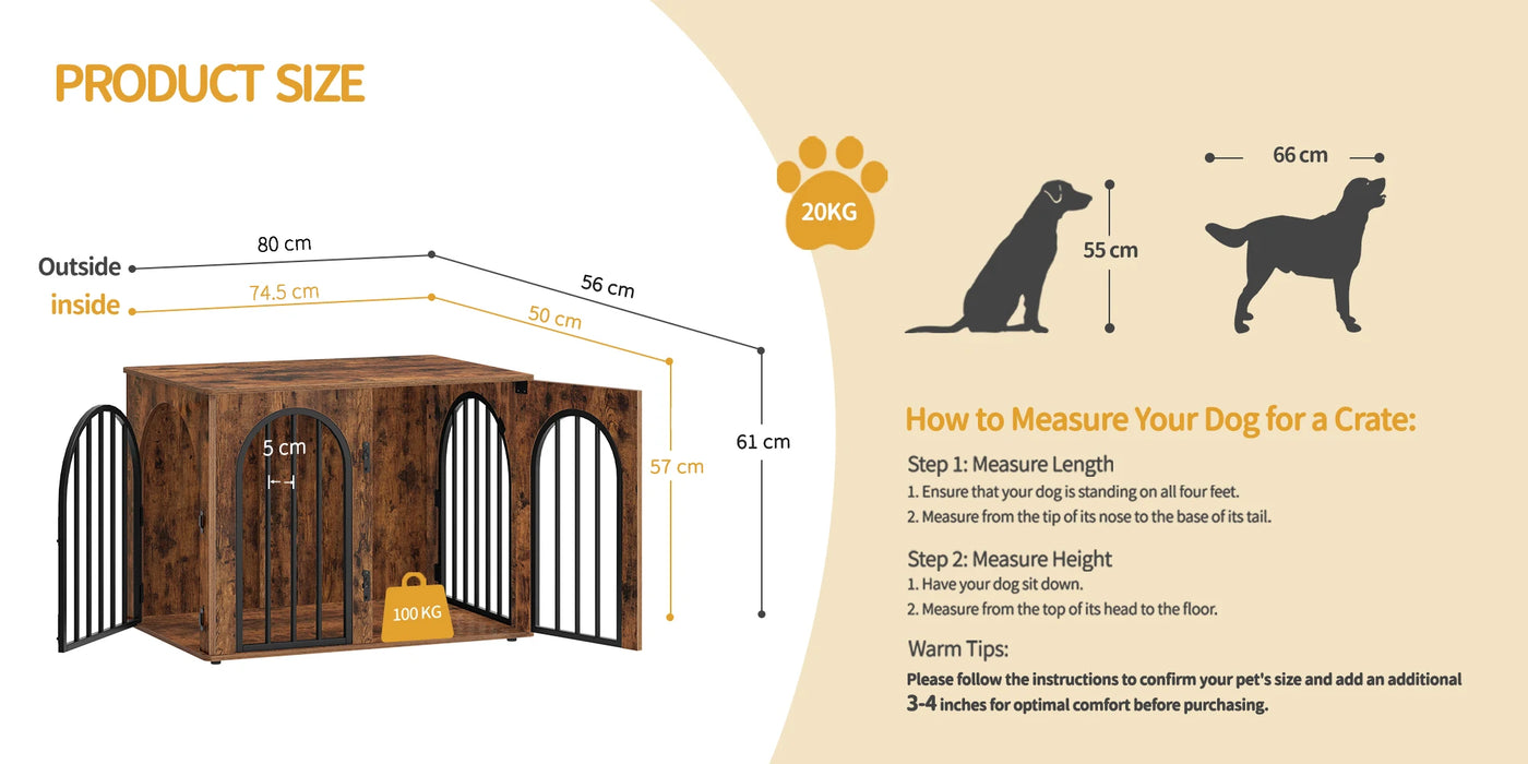 Mobili per gabbie per cani, scatola per cani da 80 cm per la casa, 3 ante, porta ad arco, scatola per cani moderna da interno per cani, tavolino, gabbia per cani resistente
