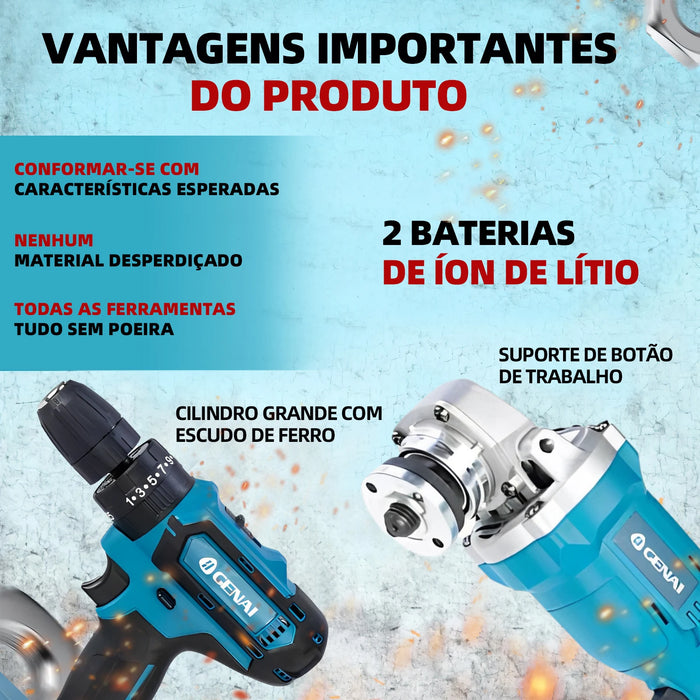 Trapano elettrico senza spazzole + avvitatore a percussione + kit set di utensili elettrici per tondo per cemento armato (2 batterie incluse)