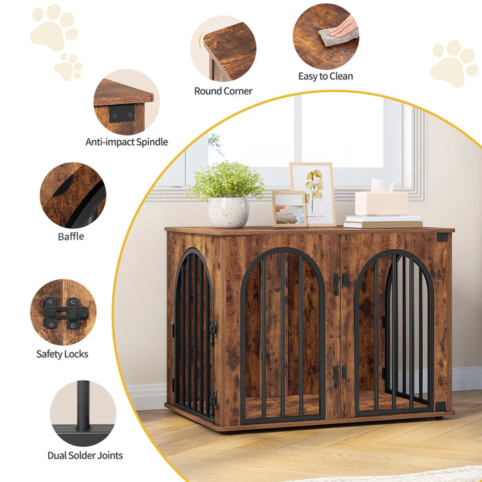 Mobili per gabbie per cani, scatola per cani da 80 cm per la casa, 3 ante, porta ad arco, scatola per cani moderna da interno per cani, tavolino, gabbia per cani resistente