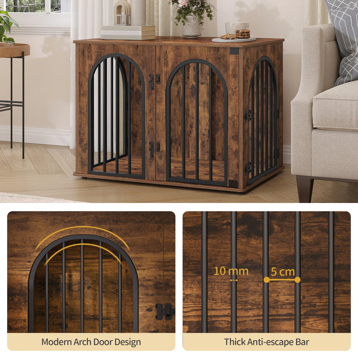 Mobili per gabbie per cani, scatola per cani da 80 cm per la casa, 3 ante, porta ad arco, scatola per cani moderna da interno per cani, tavolino, gabbia per cani resistente