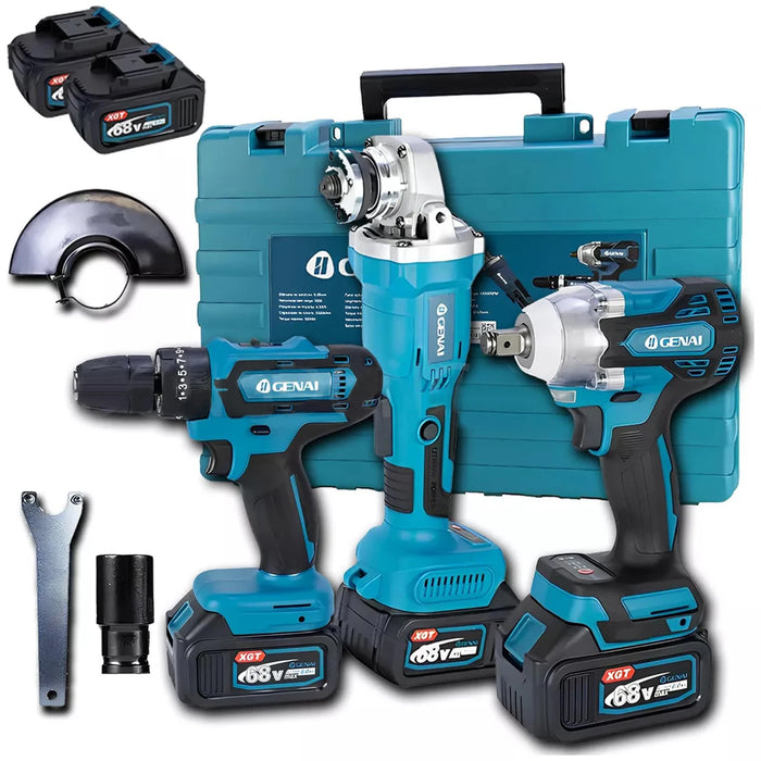 Trapano elettrico senza spazzole + avvitatore a percussione + kit set di utensili elettrici per tondo per cemento armato (2 batterie incluse)