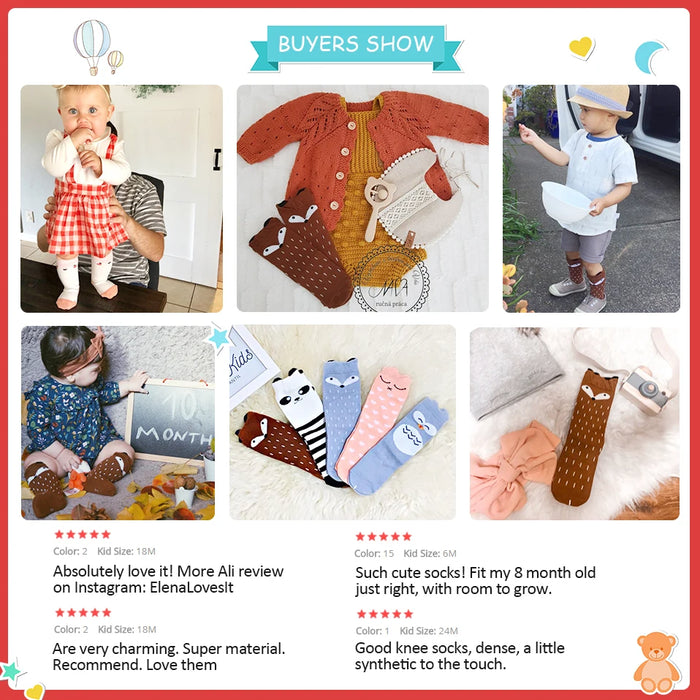 1 paio Unisex Lovely Cute Cartoon Fox Kids baby Socks Knee Girl Boy Baby Toddler Socks animal infant Soft Cotton Socks Leg Warm