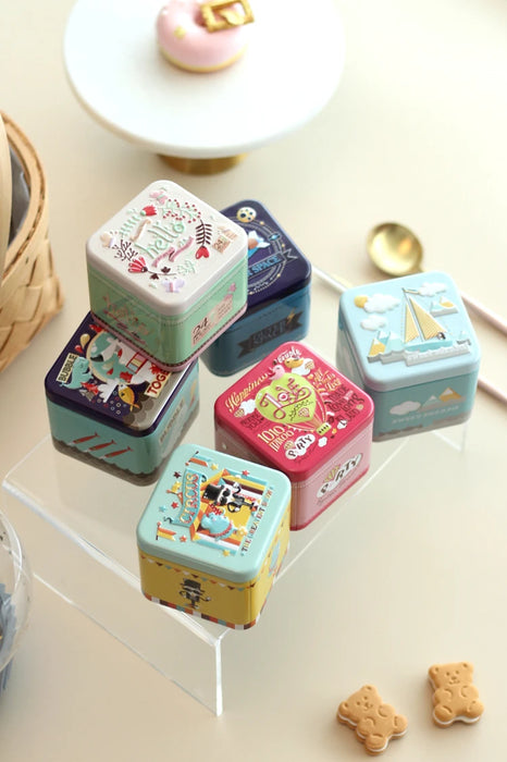 1 pz squisito cartone animato 3d scatola di latta biscotto/foglia di tè contenitore di articoli vari custodia in metallo personalizzabile all'ingrosso scatola regalo per bambini quadrata