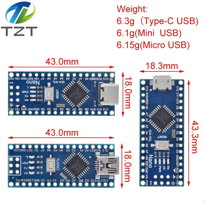 Nano Mini USB Con controller Nano 3.0 compatibile con bootloader per driver USB TZTrduino CH340 16Mhz Nano v3.0 ATMEGA328P/168P
