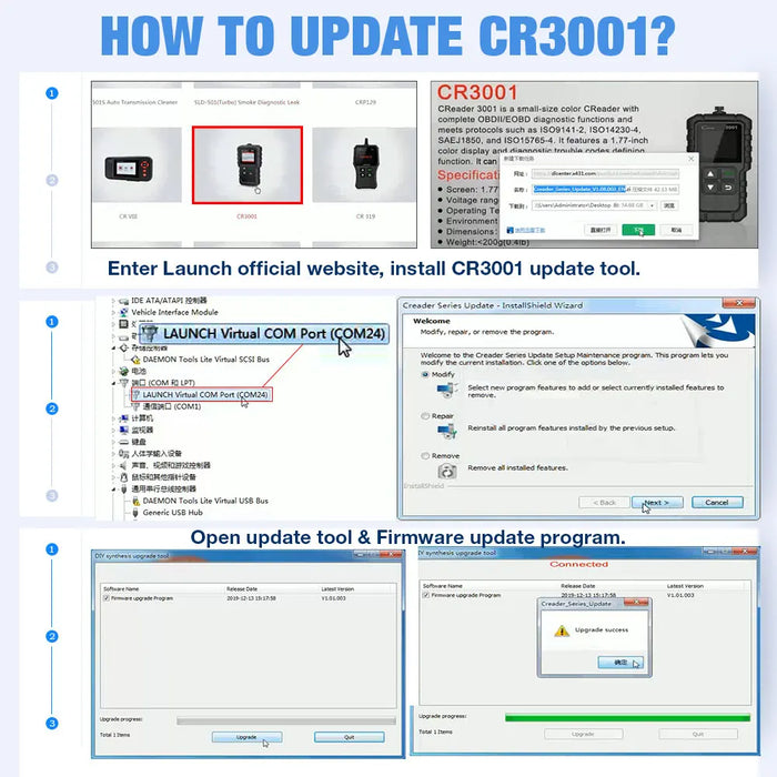 LANCIO X431 CR3001 Strumenti diagnostici OBD2 completi per auto Lettore di codici professionale automobilistico Scanner Controllo motore Aggiornamento gratuito pk ELM327
