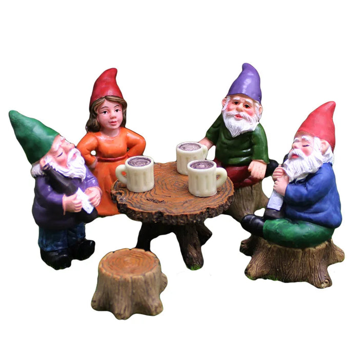 4 pz/set Mini Divertente Carino Gnomo Ha Festa Nani In Resina Statua FAI DA TE Bonsai Decorazione Per La Casa Scrivania D'ufficio Scultura Dropshipping