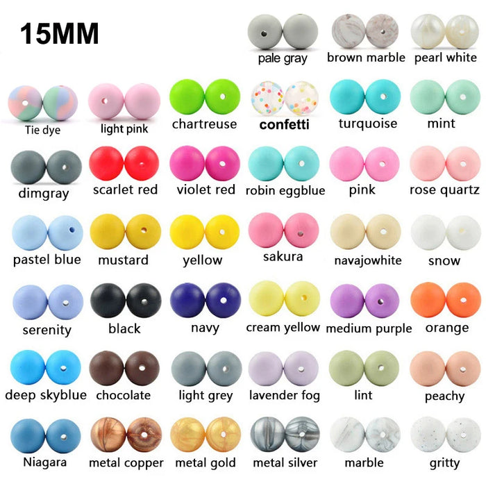 LOFCA 10 pz 15mm Perline Dentizione In Silicone 15mm Massaggiagengive Collana di Allattamento Del Bambino Ciuccio Clip Igiene Orale BPA Libero Commestibile Colorato