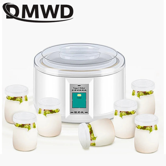 1.5L Yogurtiera Elettrica Fermentatore Automatico Multifunzione Rivestimento In Acciaio Inox Natto Riso Vino Sottaceti Macchina 7 Tazze di Yogurt