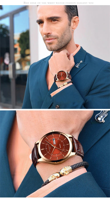 Orologio da uomo con quadrante in oro rosa di alta qualità Orologi impermeabili in pelle Business Fashion Movimento al quarzo giapponese Data Orologio maschile reloj