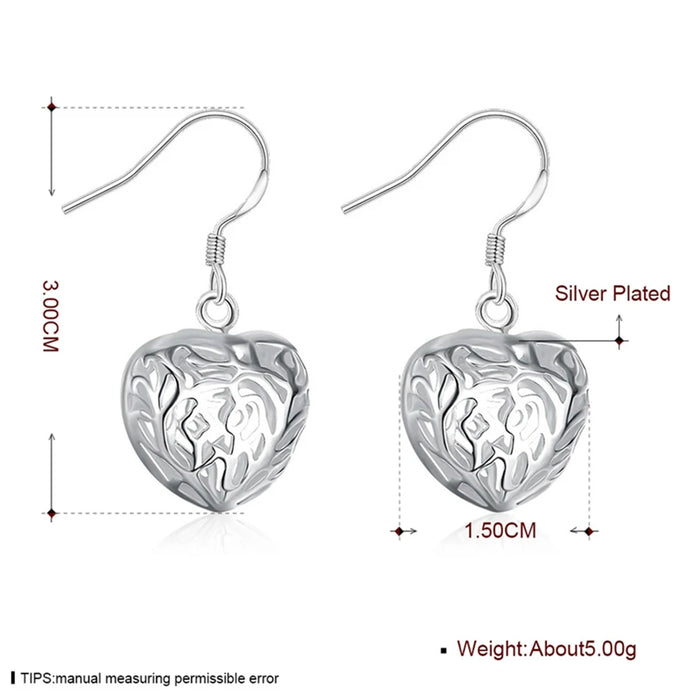 DOTEFFIL Orecchini pendenti con sfera a forma di cuore cavo in argento sterling 925 per gioielli con ciondoli di moda per feste di fidanzamento e matrimonio da donna
