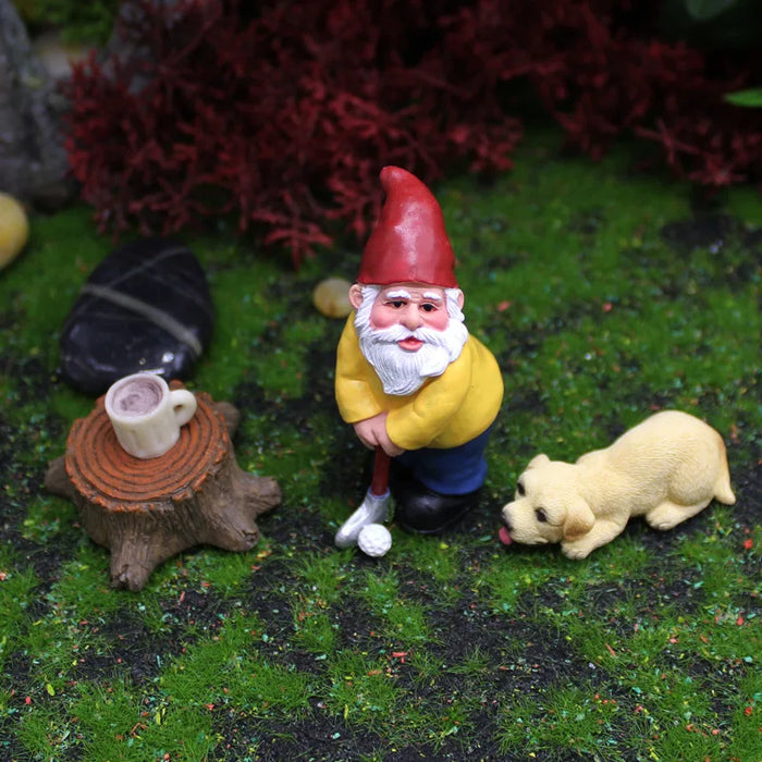 4 pz/set divertenti Mini gnomi giocare a Golf Dog resina nani Sport statua carino fai da te per scrivania Bonsai decorazione ornamento Dropshipping