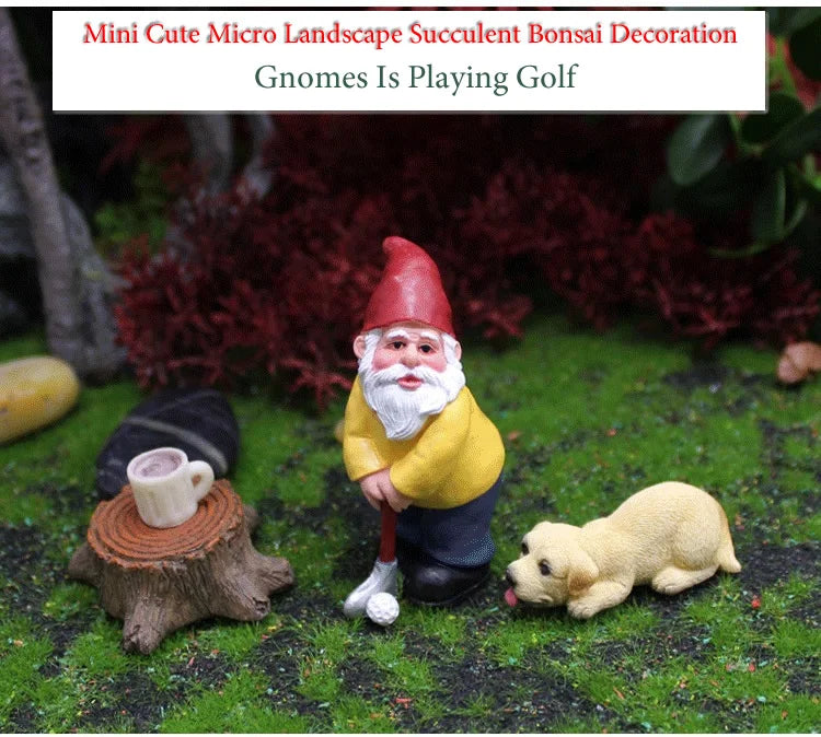 4 pz/set divertenti Mini gnomi giocare a Golf Dog resina nani Sport statua carino fai da te per scrivania Bonsai decorazione ornamento Dropshipping