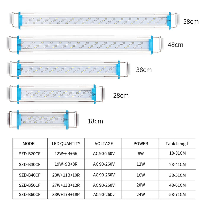 18-75 CM Super Sottile LED Acquario Illuminazione Pianta Acquatica Luce Estensibile Impermeabile Clip sulla Lampada Per Acquario 90-260 V