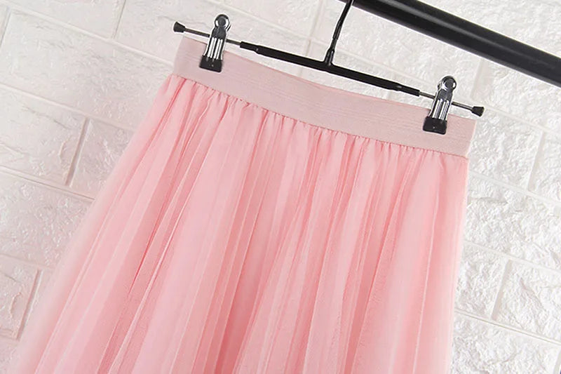 Gonne in Tulle TingYiLi a 4 strati gonna da donna in Tulle nero grigio bianco adulto gonna longuette a pieghe elastica a vita alta