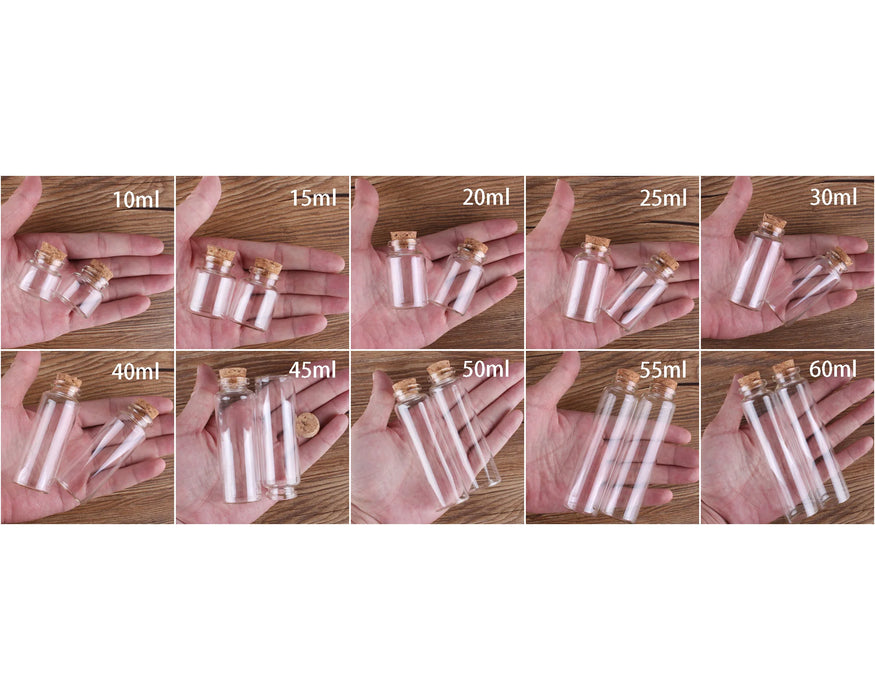 24 pezzi 10 ml 15 ml 20 ml 25 ml 30 ml Simpatiche bottiglie di vetro trasparente con tappo in sughero Bottiglie vuote di spezie Barattoli Fiale artigianali fai da te