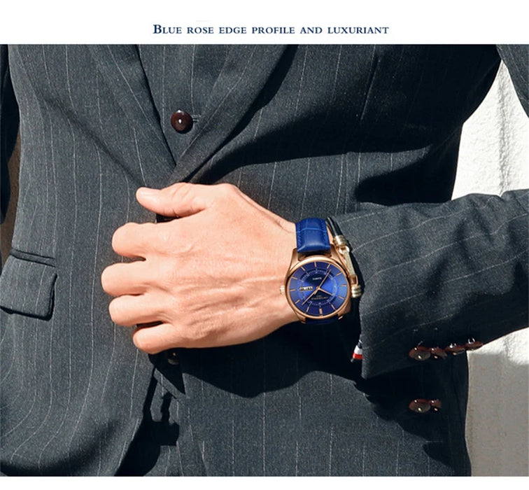 Orologio da uomo con quadrante in oro rosa di alta qualità Orologi impermeabili in pelle Business Fashion Movimento al quarzo giapponese Data Orologio maschile reloj