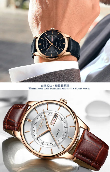 Orologio da uomo con quadrante in oro rosa di alta qualità Orologi impermeabili in pelle Business Fashion Movimento al quarzo giapponese Data Orologio maschile reloj