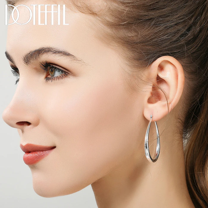DOTEFFIL 925 Sterling Silver Smooth Circle 41mm Orecchini a cerchio per le donne Lady Gift Fashion Charm Gioielli da sposa di alta qualità