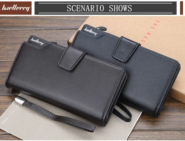 Baellerry portafogli da uomo stile lungo porta carte di alta qualità borsa da uomo con cerniera portafoglio in pelle PU di marca di grande capacità per uomo