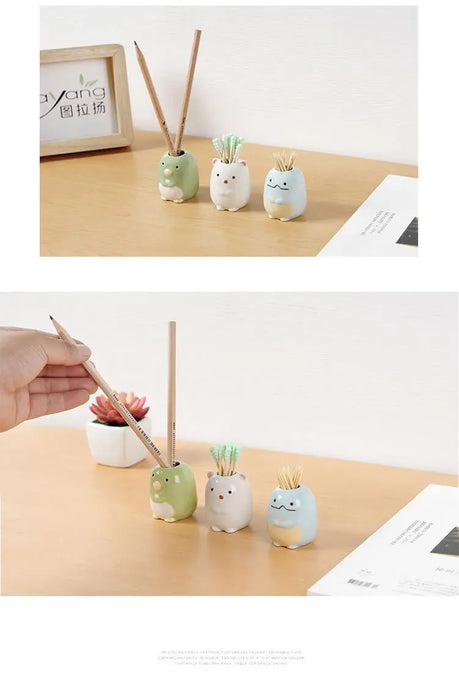 Mini simpatico portaspazzolino in ceramica, supporto multifunzione, portapenne per trucco, per la decorazione del bagno di casa