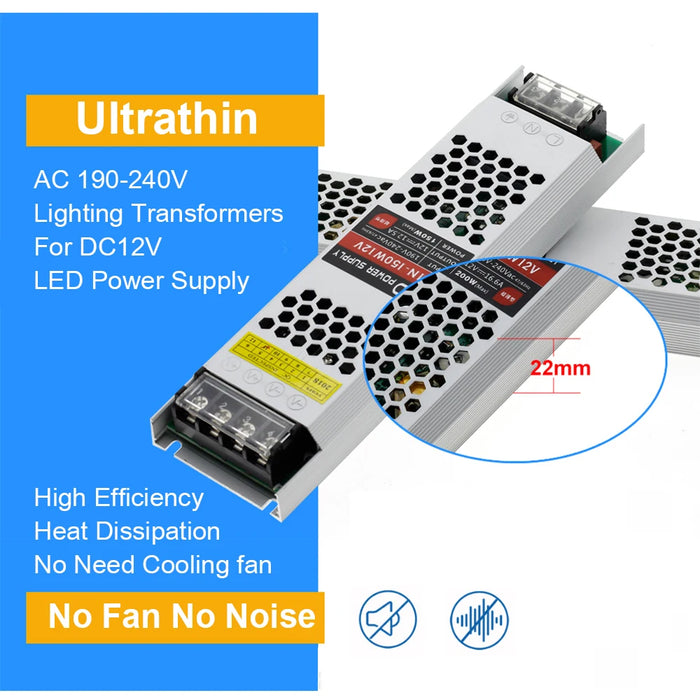 Alimentatore LED ultra sottile Trasformatori di illuminazione DC 12V 24V 60W 100W 150W 200W 300W 400W Driver AC190-240V per strisce LED