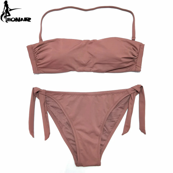 EONAR Bikini 2022 costume da bagno donna solido Bikini taglio brasiliano Set Bikini Push Up costumi da bagno Femme costumi da bagno Sport abbigliamento da spiaggia