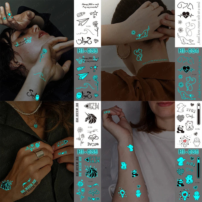 Adesivo per tatuaggio luminoso blu all'ingrosso Cervo incandescente Serpente Impermeabile Tatoo temporaneo Polso Tatto falso per body art