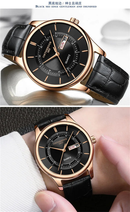 Orologio da uomo con quadrante in oro rosa di alta qualità Orologi impermeabili in pelle Business Fashion Movimento al quarzo giapponese Data Orologio maschile reloj