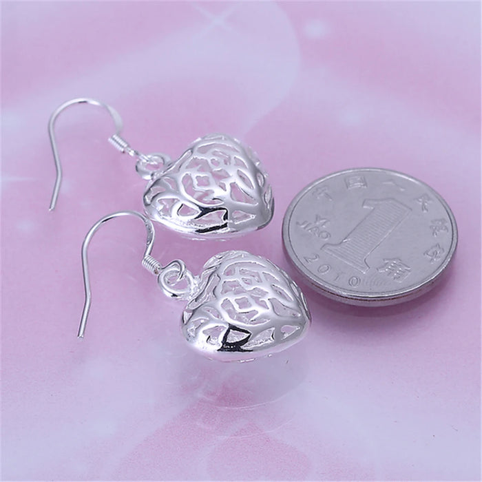 DOTEFFIL Orecchini pendenti con sfera a forma di cuore cavo in argento sterling 925 per gioielli con ciondoli di moda per feste di fidanzamento e matrimonio da donna