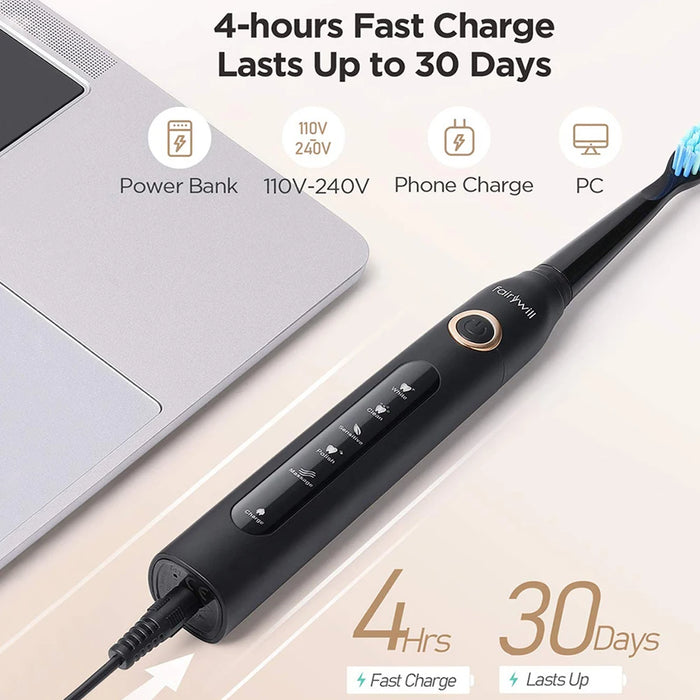 Fairywill FW-507 spazzolino elettrico sonico 5 modalità caricatore USB spazzolino da denti Timer di ricambio spazzolino sonico 8 testine