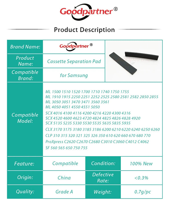 10X Cuscinetto per fogli di attrito di separazione per Samsung JC73-00140A JC97-01931A JC67-00605A JC63-01669A JC61-00580A JC61-03344A ML1710