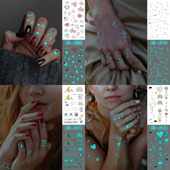 Adesivo per tatuaggio luminoso blu all'ingrosso Cervo incandescente Serpente Impermeabile Tatoo temporaneo Polso Tatto falso per body art