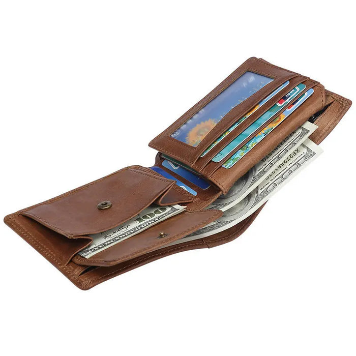 Portafogli da uomo in vera pelle di mucca con tasca portamonete portafoglio da uomo Vintage con blocco RFID portafoglio da uomo in vera pelle con porta carte
