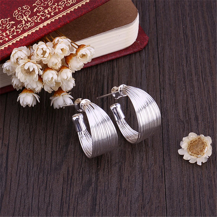 DOTEFFIL Orecchini a bottone multilinea lisci in argento sterling 925 per gioielli con ciondoli per feste di moda per fidanzamento di nozze da donna