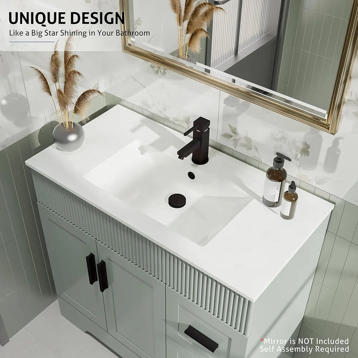 36" Green Bathroom Vanities Combo Set Wave Lines Modern Bathroom Cabinet Vanity Modern Style Bathroom Cabinets for Sale