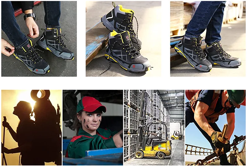 Larnmern Stivali da lavoro antinfortunistici da uomo Scarpe con punta in acciaio Stivali protettivi antiscivolo antistatici antiforatura