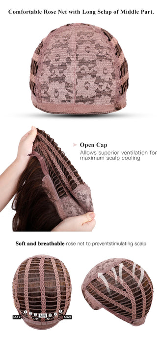 ESIN Parrucca sintetica marrone scuro Parrucche a onde lunghe per donna Parrucca per capelli con frangia Resistente al calore Uso naturale quotidiano per feste