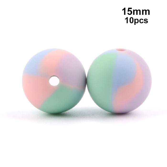 LOFCA 10 pz 15mm Perline Dentizione In Silicone 15mm Massaggiagengive Collana di Allattamento Del Bambino Ciuccio Clip Igiene Orale BPA Libero Commestibile Colorato