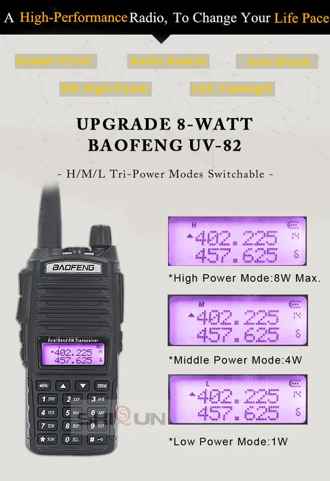 Aggiornamento BaoFeng UV-82 8W Opzionale 5W Baofeng UV 82 Walkie Talkie 10 KM Baofeng 8W Ham Radio 10KM Dual PTT 82HP UV-9R GT-3TP UV-5R
