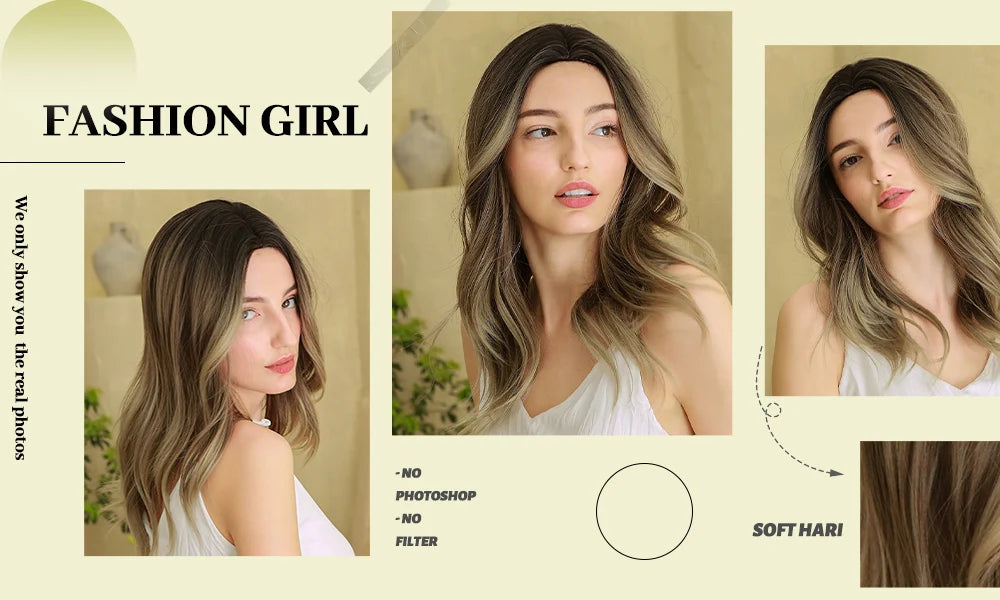 ESIN Parrucca sintetica marrone scuro Parrucche a onde lunghe per donna Parrucca per capelli con frangia Resistente al calore Uso naturale quotidiano per feste