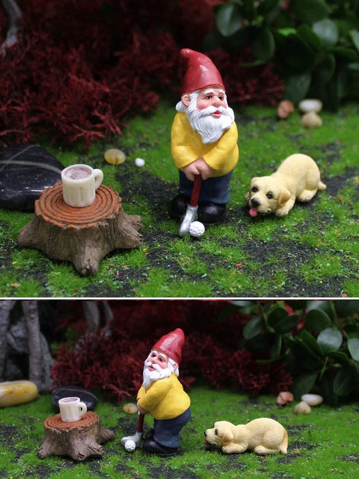 4 pz/set divertenti Mini gnomi giocare a Golf Dog resina nani Sport statua carino fai da te per scrivania Bonsai decorazione ornamento Dropshipping