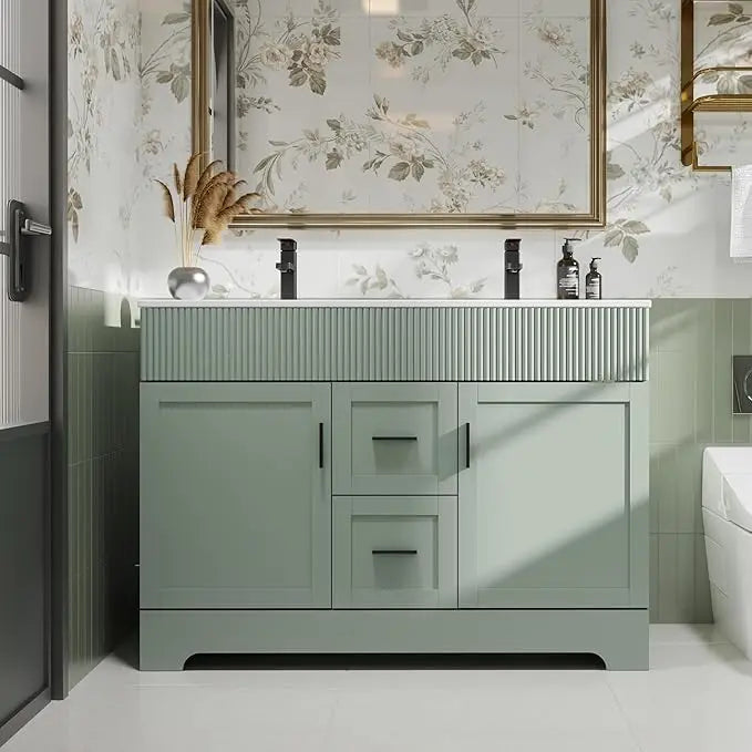 36" Green Bathroom Vanities Combo Set Wave Lines Modern Bathroom Cabinet Vanity Modern Style Bathroom Cabinets for Sale