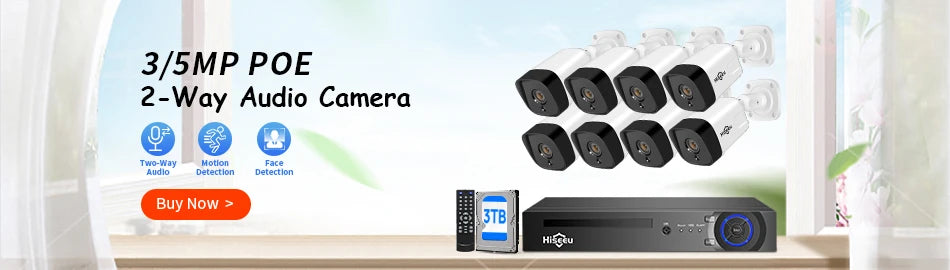 Hiseeu 5MP 3MP 8CH POE NVR Video Audio Record ONVIF CCTV IP Security Surveillance Camera System Kit Set Outdoor House Waterproof