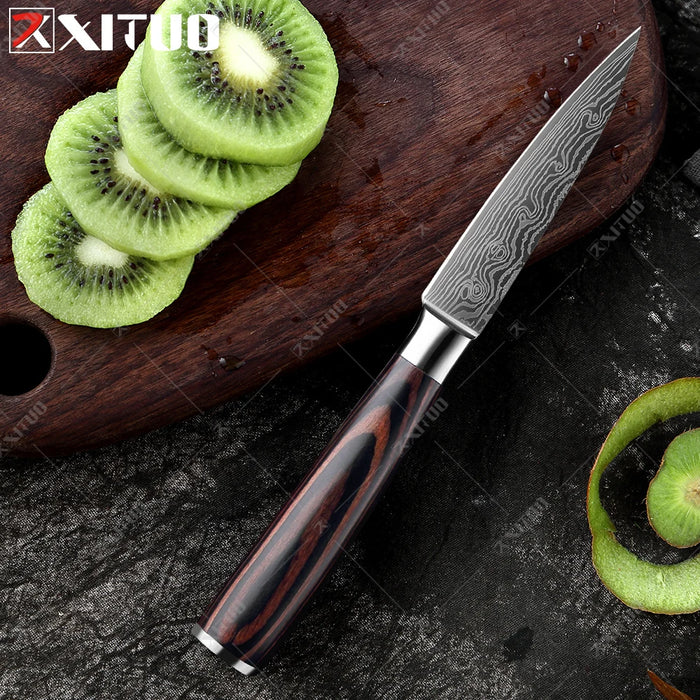 Set di coltelli da cucina premium Coltello da chef giapponese affilato Coltello Santoku con motivo damasco laser Mannaia da taglio molto veloce 1-10 pezzi