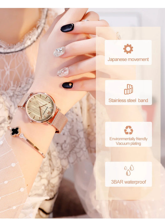 Drop Shipping A++++ Cinturino in acciaio inossidabile di qualità Movimento al quarzo giapponese Orologio da polso di lusso da donna completamente in oro rosa impermeabile